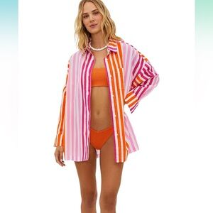 Beach Riot Pink & Orange Striped Cotton Cover Up Women’s L/XL